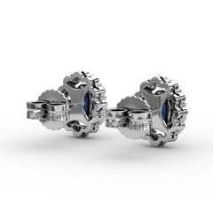 Halo Sapphire and Diamond Stud Earrings 