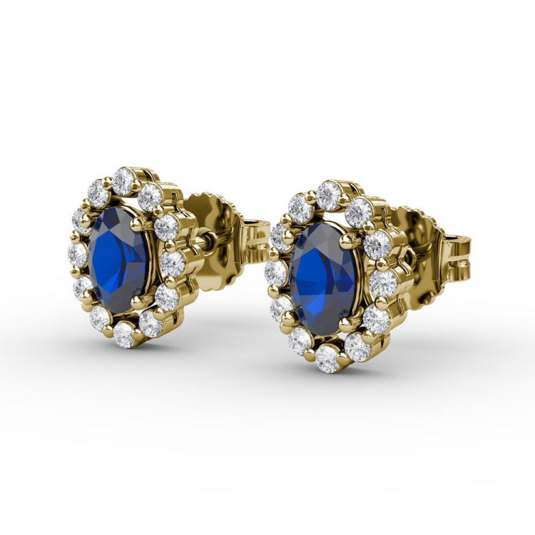 Halo Sapphire and Diamond Stud Earrings 