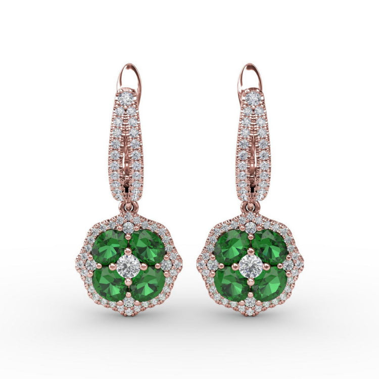 Steal The Spotlight Emerald and Diamond Cluster Drop Earrings