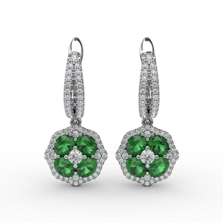 Steal The Spotlight Emerald and Diamond Cluster Drop Earrings