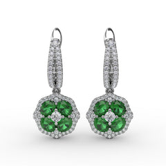 Steal The Spotlight Emerald and Diamond Cluster Drop Earrings