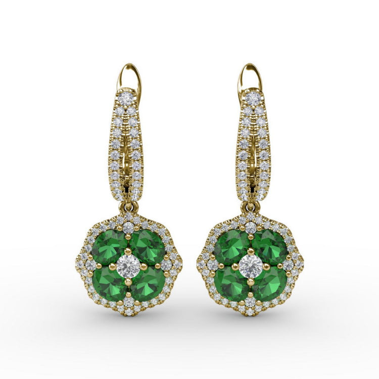 Steal The Spotlight Emerald and Diamond Cluster Drop Earrings
