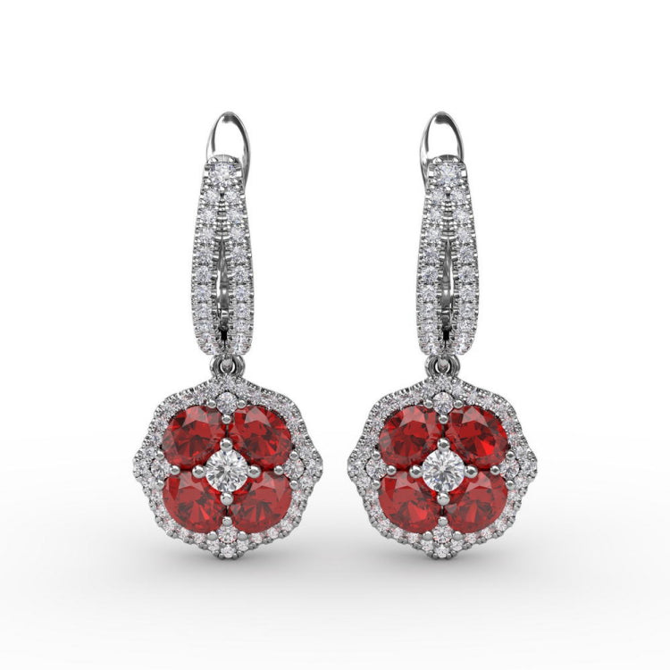 Steal The Spotlight Ruby and Diamond Cluster Drop Earrings