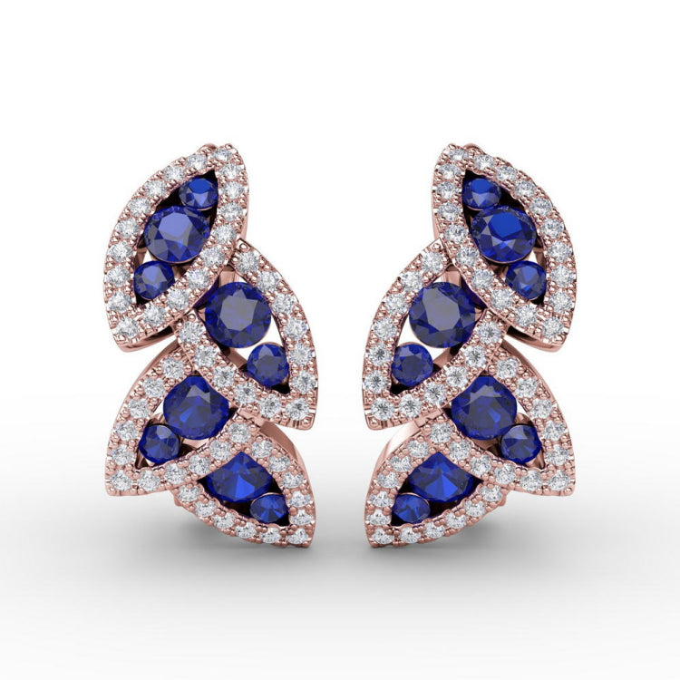 Glam Galore Sapphire and Diamond Leaf Earrings