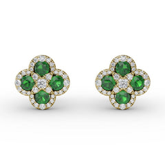 Endless Bliss Emerald and Diamond Cluster Studs