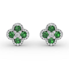 Endless Bliss Emerald and Diamond Cluster Studs