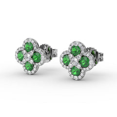 Endless Bliss Emerald and Diamond Cluster Studs