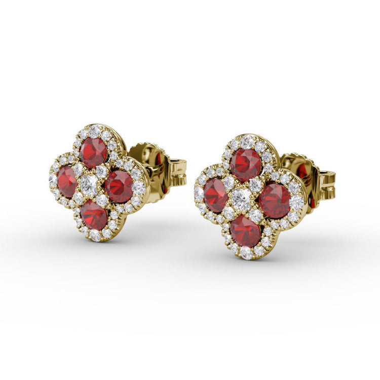 Endless Bliss Ruby and Diamond Cluster Studs