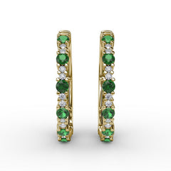 Precious Emerald and Diamond Hoop Earrings