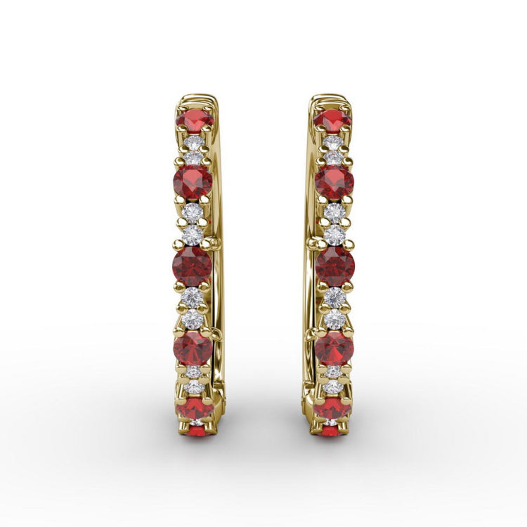 Precious Ruby and Diamond Hoop Earrings