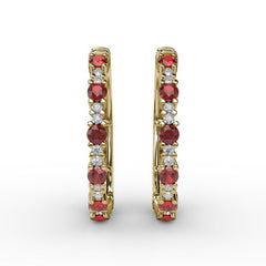 Precious Ruby and Diamond Hoop Earrings