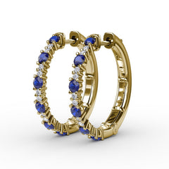 Precious Sapphire and Diamond Hoop Earrings 