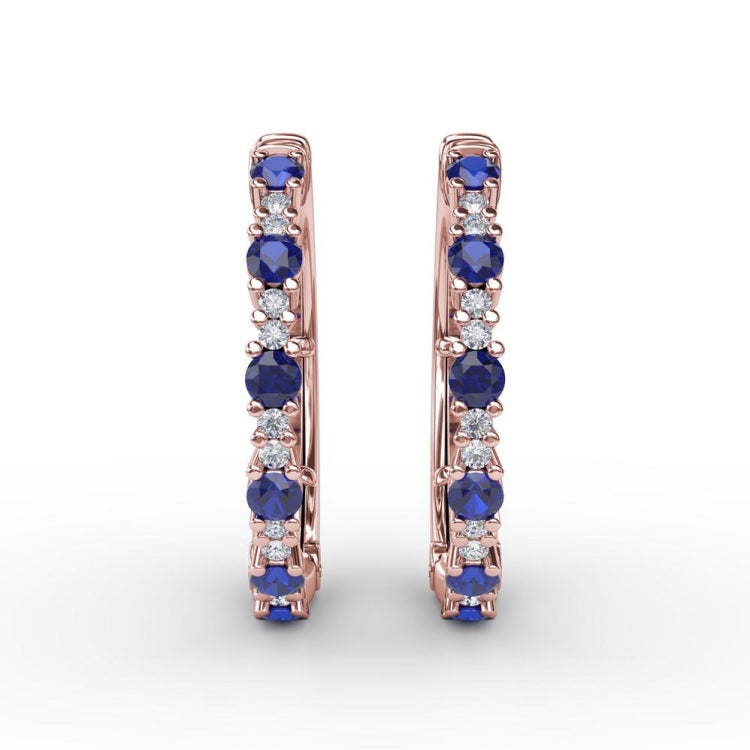 Precious Sapphire and Diamond Hoop Earrings 