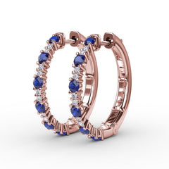 Precious Sapphire and Diamond Hoop Earrings 