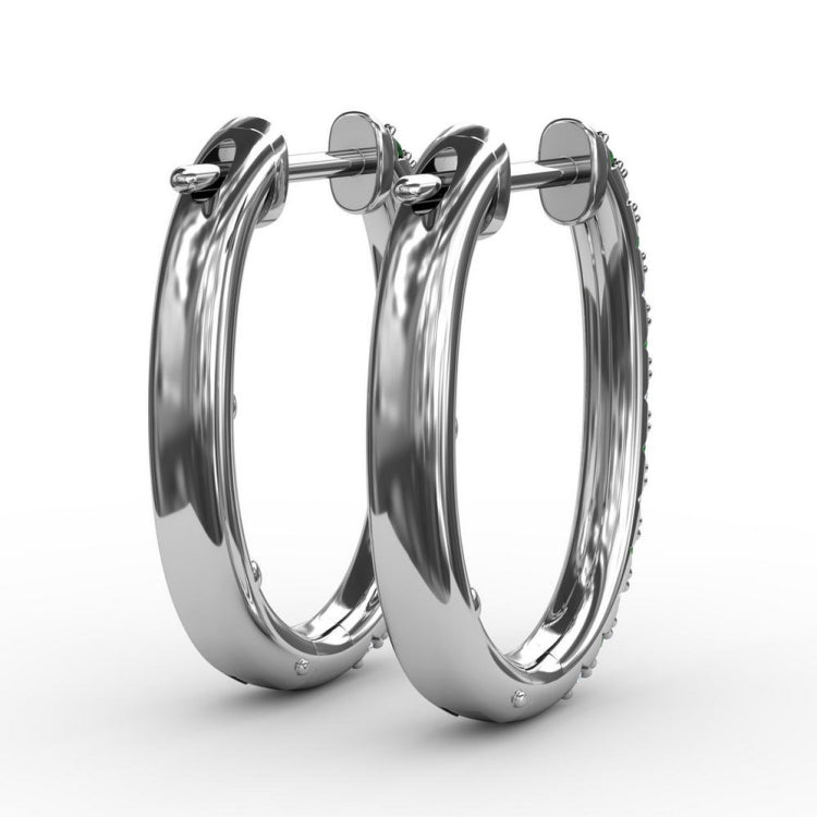 Alternaing Emerald and Diamond Hoop Earrings 