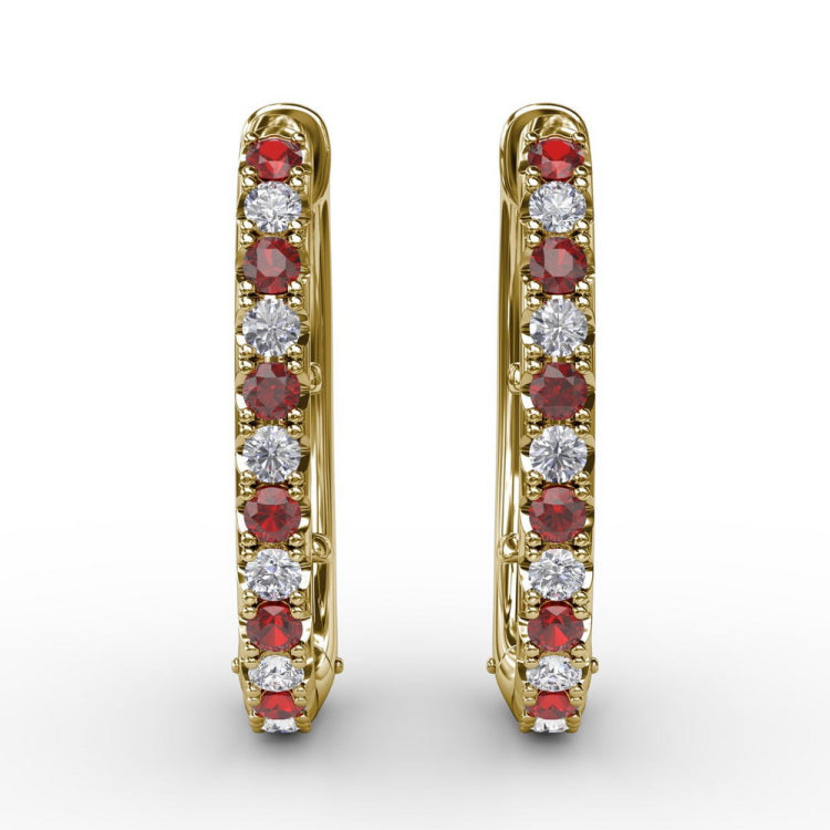 Alternaing Ruby and Diamond Hoop Earrings 