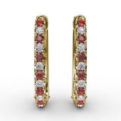 Alternaing Ruby and Diamond Hoop Earrings 