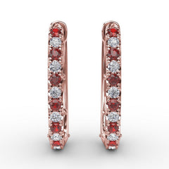Alternaing Ruby and Diamond Hoop Earrings 
