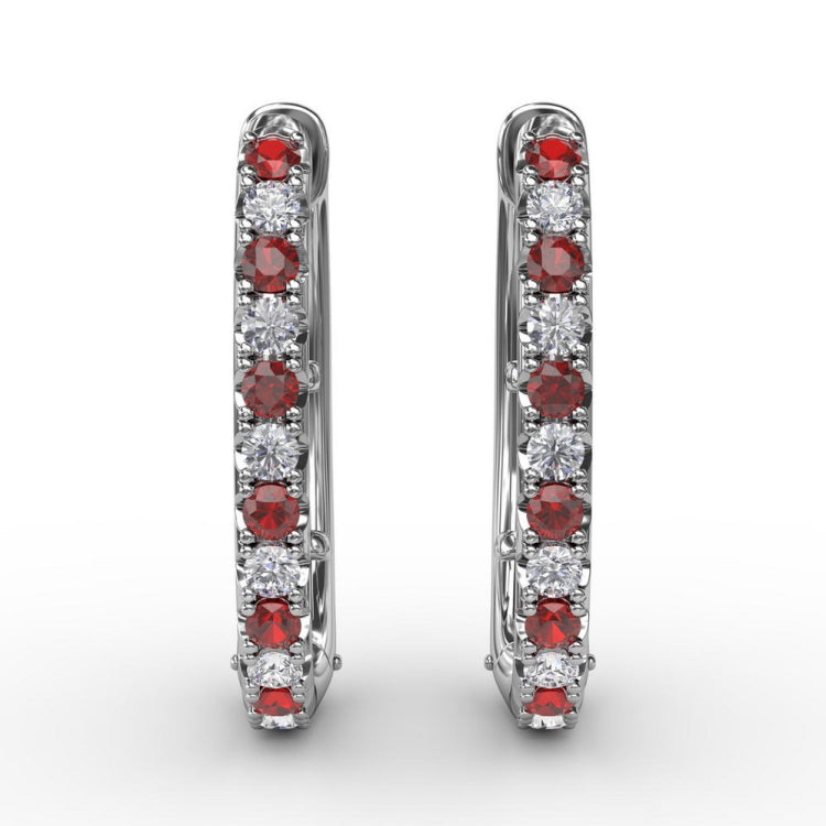 Alternaing Ruby and Diamond Hoop Earrings 