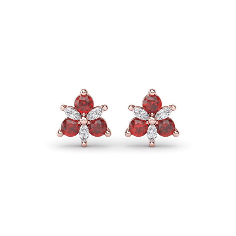 Trio Stud Ruby and Diamond Earrings