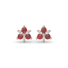Trio Stud Ruby and Diamond Earrings