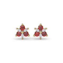 Trio Stud Ruby and Diamond Earrings