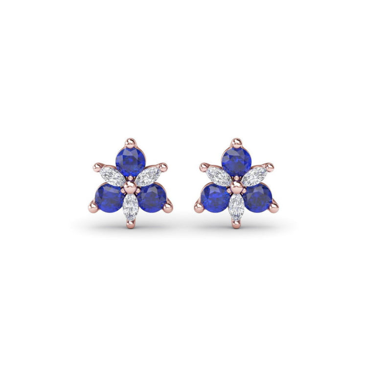 Trio Stud Sapphire and Diamond Earrings