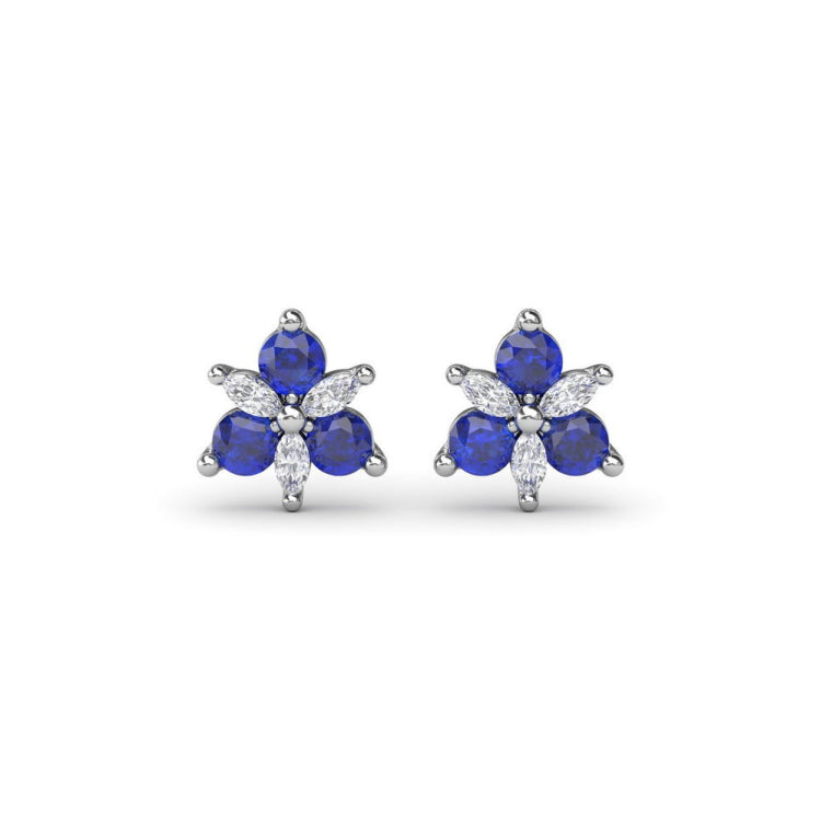 Trio Stud Sapphire and Diamond Earrings