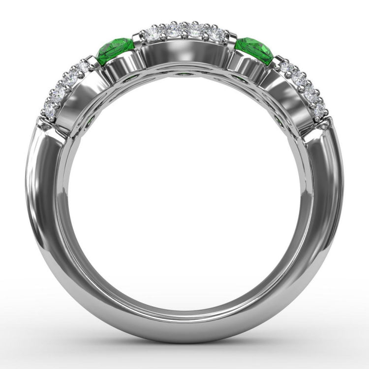 Double Row Emerald and Diamond Ring