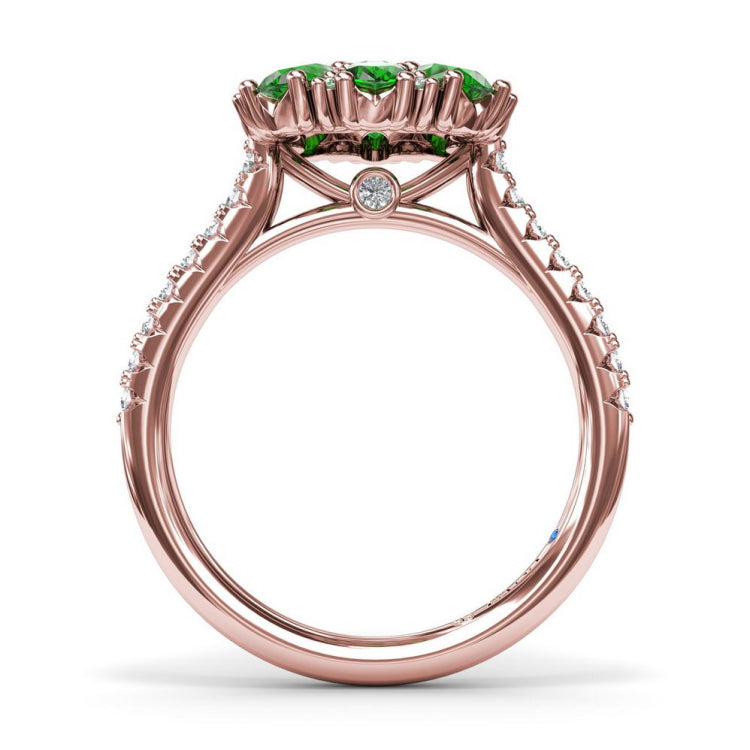 Emerald and Diamond Cluster Flower Ring