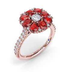 Ruby and Diamond Cluster Flower Ring