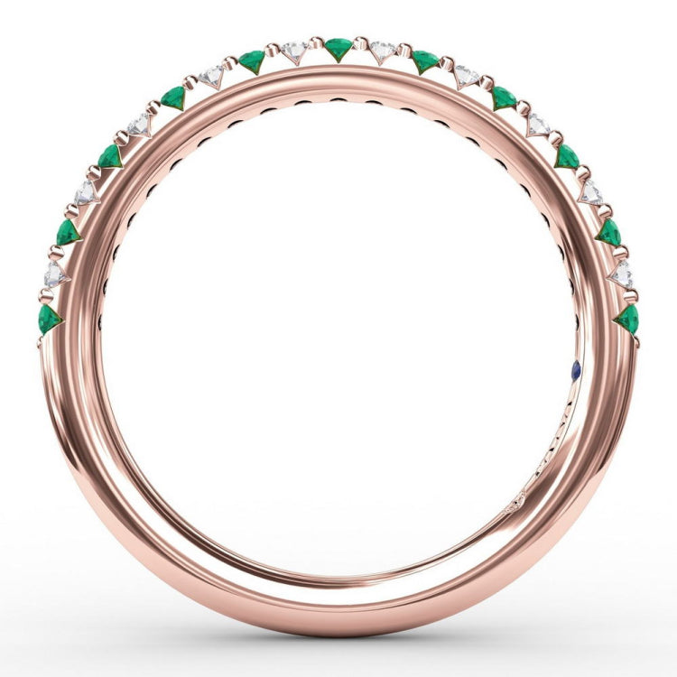 Delicate Emerald Shared Prong Anniversary Band