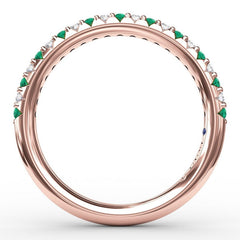 Delicate Emerald Shared Prong Anniversary Band