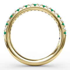 Delicate Emerald Shared Prong Anniversary Band