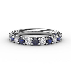 Sapphire and Diamond Shared Prong Anniversary Band
