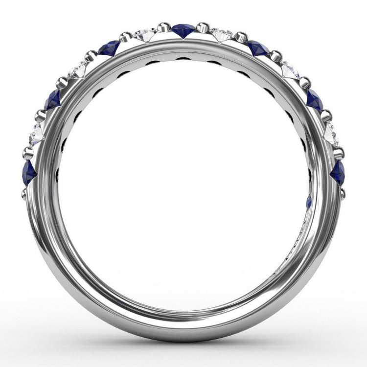 Sapphire and Diamond Shared Prong Anniversary Band