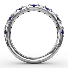 Sapphire and Diamond Shared Prong Anniversary Band