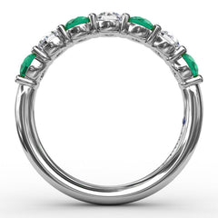 Emerald and Diamond Shared Prong Anniversary Band
