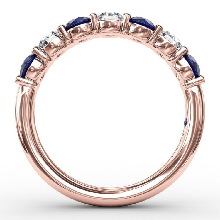 Sapphire and Diamond Shared Prong Anniversary Band