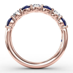 Sapphire and Diamond Shared Prong Anniversary Band
