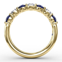 Sapphire and Diamond Shared Prong Anniversary Band