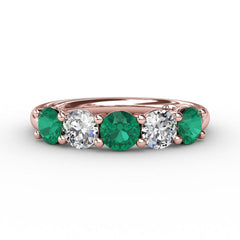 Chunky Emerald and Diamond Shared Prong Anniversary Band