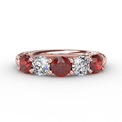 Chunky Ruby and Diamond Shared Prong Anniversary Band