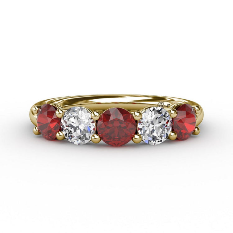 Chunky Ruby and Diamond Shared Prong Anniversary Band