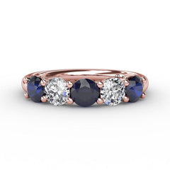 Chunky Sapphire and Diamond Shared Prong Anniversary Band