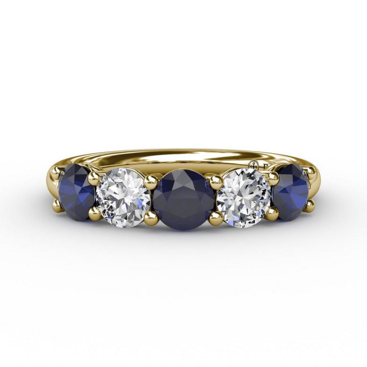 Chunky Sapphire and Diamond Shared Prong Anniversary Band