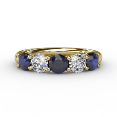 Chunky Sapphire and Diamond Shared Prong Anniversary Band
