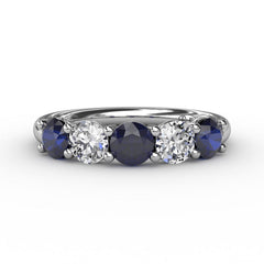 Chunky Sapphire and Diamond Shared Prong Anniversary Band