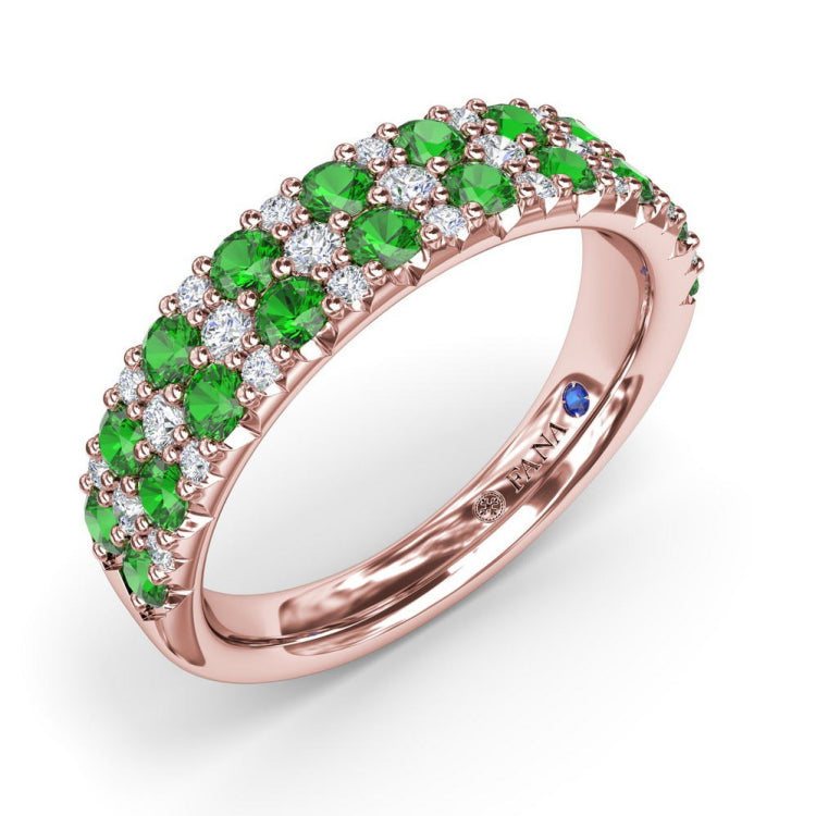 Pave Emerald and Diamond Wedding Band