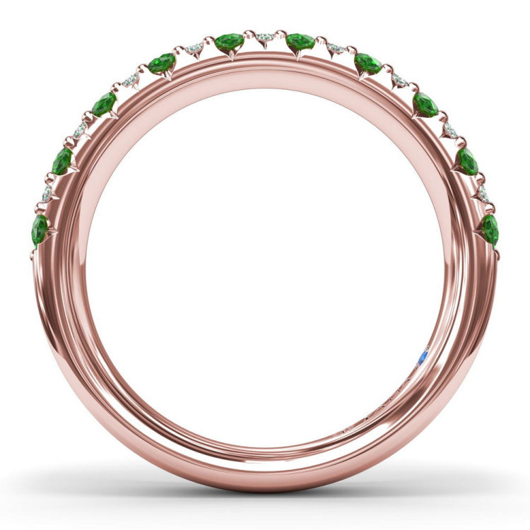 Pave Emerald and Diamond Wedding Band